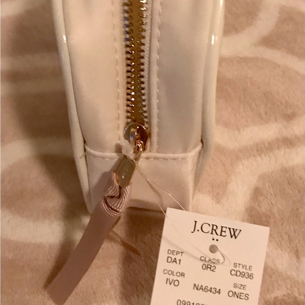 J. Crew Cream Cosmetic Bag with Smooth Texture and Zipper Closure - Picture 2 of 3